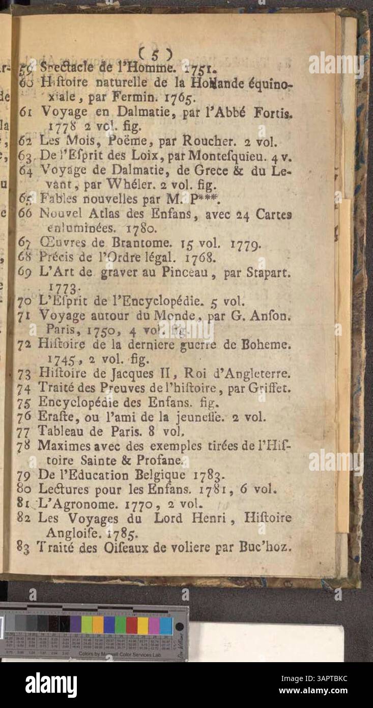 Dieser Katalog enthält Bücher, die von Jacques-Joseph Delcourt beschlagnahmt wurden und am 15. Januar 1788 im Bosquier-Auktionshaus in Mons versteigert werden sollen. Stockfoto