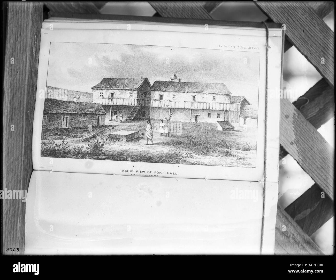 Illustration aus dem Journal of Major Osborne Cross, das eine Reise von ft. Kearney nach Oregon im Jahr 1849, mit Blick auf Fort Hall. Stockfoto