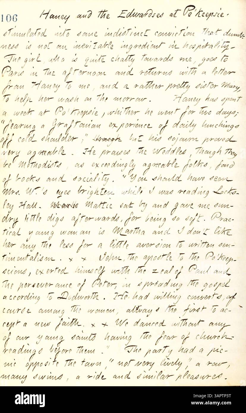 Band 17 von Thomas Butler Gunns Tagebüchern enthält Berichte aus erster Hand über das Leben in New York während des frühen Bürgerkriegs. Gunns Rolle als Reporter für die New York Evening Post brachte ihn in Militärlager, Pensionen und gesellschaftliche Versammlungen, einschließlich des Hochzeitsempfangs von Sally Edwards und Thomas Nast. Gunn reiste auch nach Ontario und besuchte Familien in Rochester, wo er eine detaillierte Erzählung über New York und seine Interaktionen mit anderen erzählte. Stockfoto