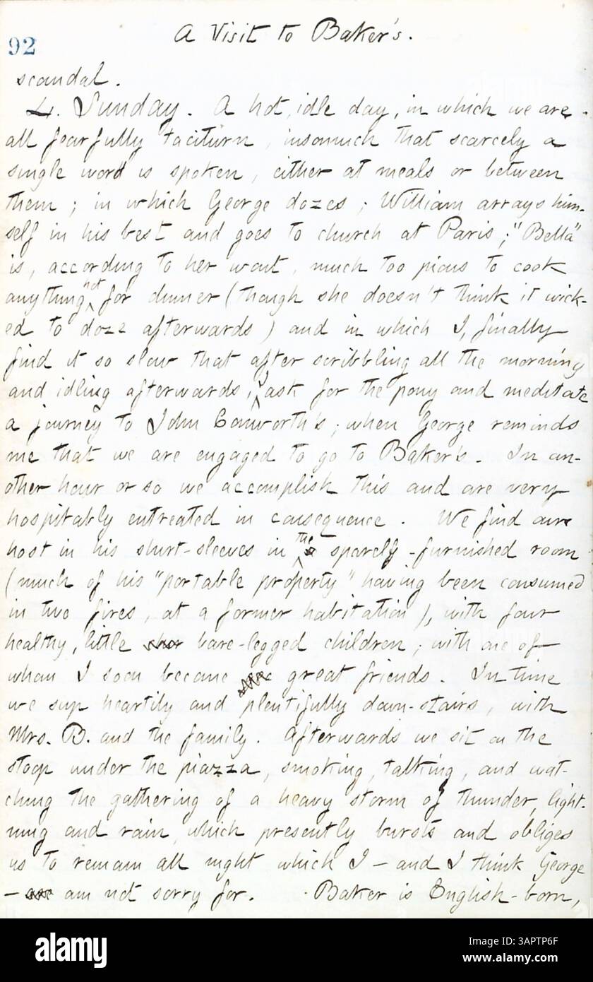 Dieser Band von Thomas Butler Gunns Tagebüchern beschreibt seine Erfahrungen in New York während der frühen Bürgerkriegszeit, einschließlich seiner Besuche in Militärlagern und des Lebens in Pensionen. Er schreibt auch über den Besuch eines Hochzeitsempfangs für Sally Edwards und Thomas Nast sowie über seine Besuche bei den Familien Heylyn und Rogers in Rochester und Paris, Ontario. Gunns Tagebuch ist als Band 19 markiert, obwohl es als Band 17 bezeichnet wird. Stockfoto