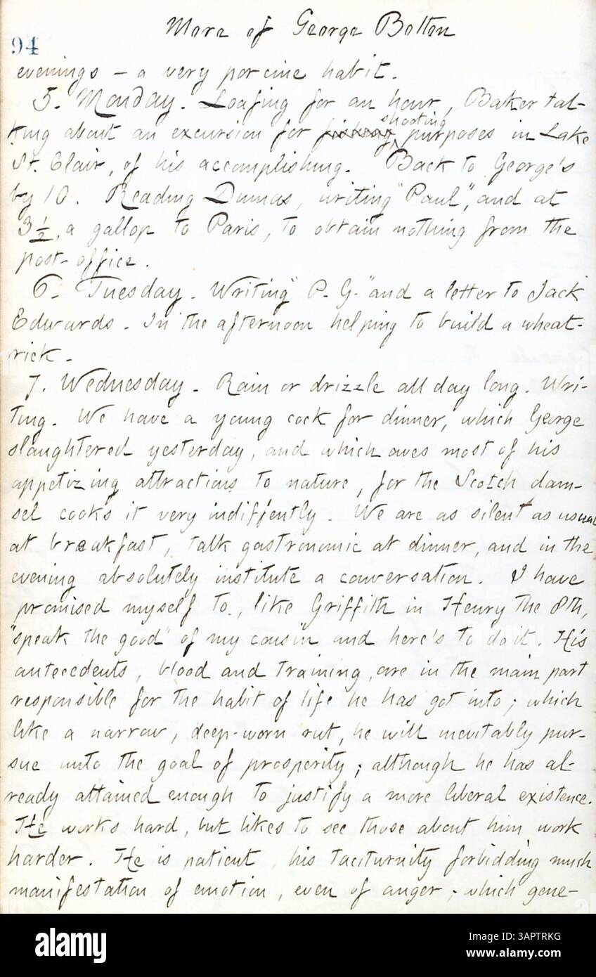 Thomas Butler Gunns Tagebücher dokumentieren seine Zeit in New York City zu Beginn des Bürgerkriegs, wo er Militärlager besuchte und in Pensionen lebte. Er berichtet auch von einem Hochzeitsempfang für Sally Edwards und Thomas Nast, einem Besuch der Familien Heylyn und Rogers in Rochester und einer Reise nach Paris, Ontario. Trotz der Beschriftung ist das Tagebuch mit Band 19 gekennzeichnet. Stockfoto