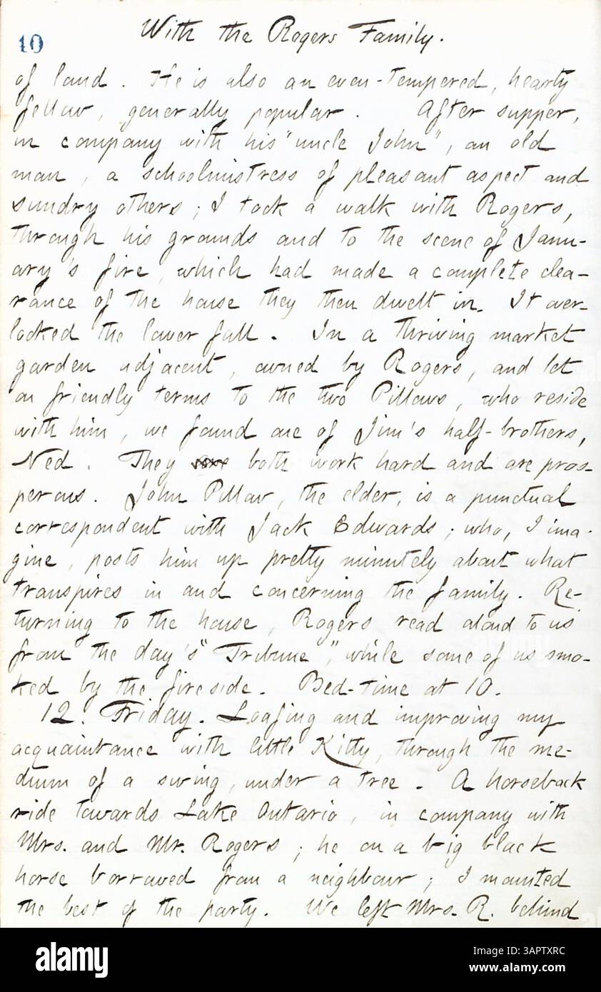 Die Tagebücher von Thomas Butler Gunn, Band 17, decken den Zeitraum vom 15. Juni bis 10. Oktober 1861 ab und beschreiben New York während des Bürgerkriegs, Gunns Besuche in Militärlagern und das Leben in einer Pension. Es umfasst auch einen Hochzeitsempfang für Sally Edwards und Thomas Nast sowie Besuche bei den Familien Heylyn und Rogers in Rochester und Gunns Reisen nach Paris, Ontario. Stockfoto