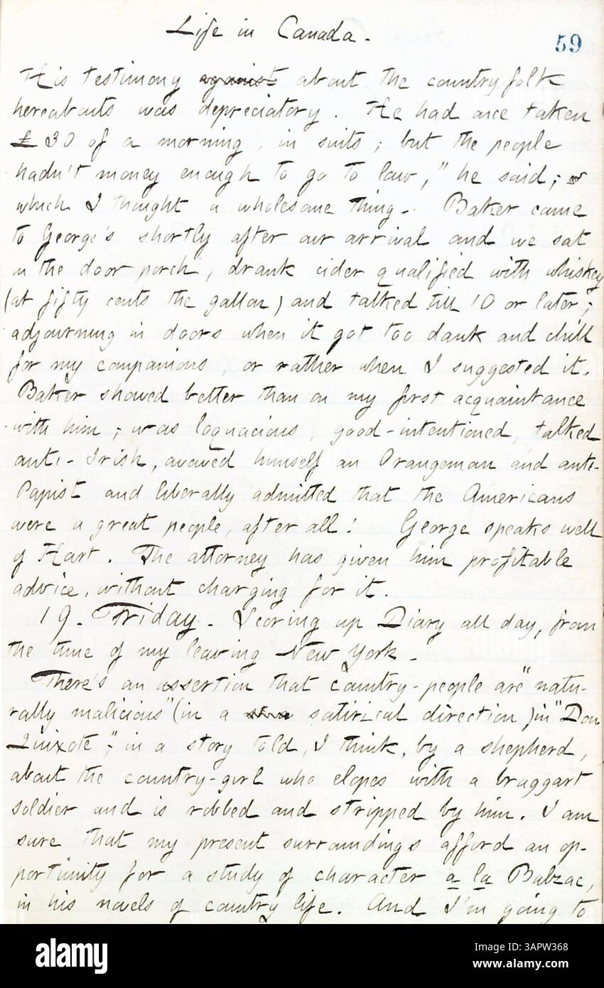 Dieser Tagebuchband erfasst Gunns detaillierte Beobachtungen von New York während des Bürgerkriegs, seine Reisen und Besuche bei verschiedenen Familien in Rochester und Paris, Ontario. Stockfoto