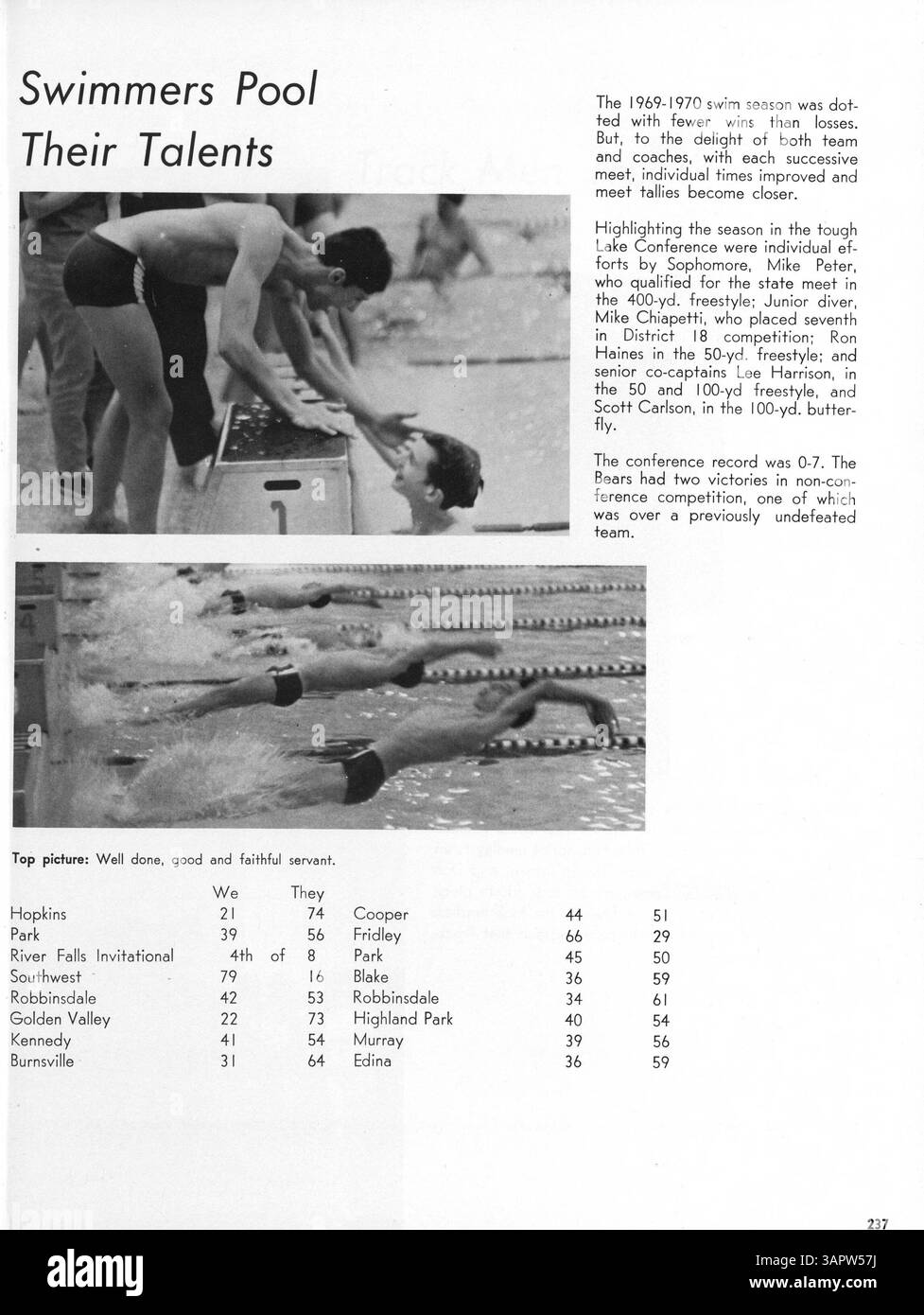 Diese Ausgabe des Jahrbuchs „Bär“ 1970 zeigt Highlights aus dem Schuljahr und zeigt Leichtathletik, Lehrerprofile, Vereine und Aktivitäten der Schüler. Stockfoto