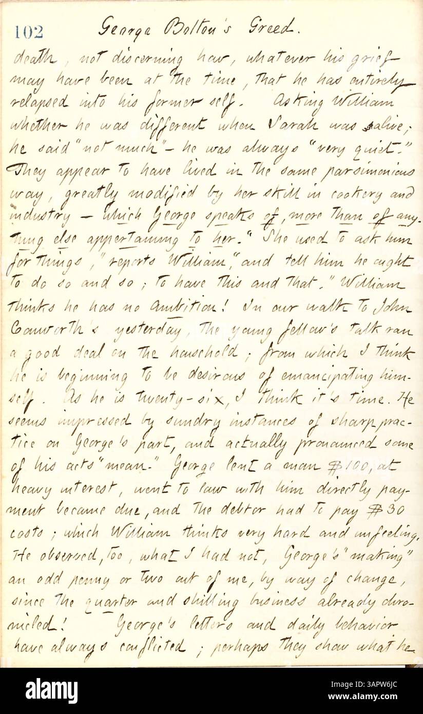Dieser Band von Thomas Butler Gunns Tagebüchern beschreibt seine Erfahrungen in New York während der frühen Stadien des Bürgerkriegs. Als Reporter für die New York Evening Post besuchte er Militärlager, lebte in Pensionen, besuchte einen Hochzeitsempfang für Sally Edwards und Thomas Nast und reiste nach Paris, Ontario. Das Tagebuch gibt Einblicke in seine Interaktionen mit verschiedenen Familien und die Atmosphäre des Krieges in der Stadt. Stockfoto