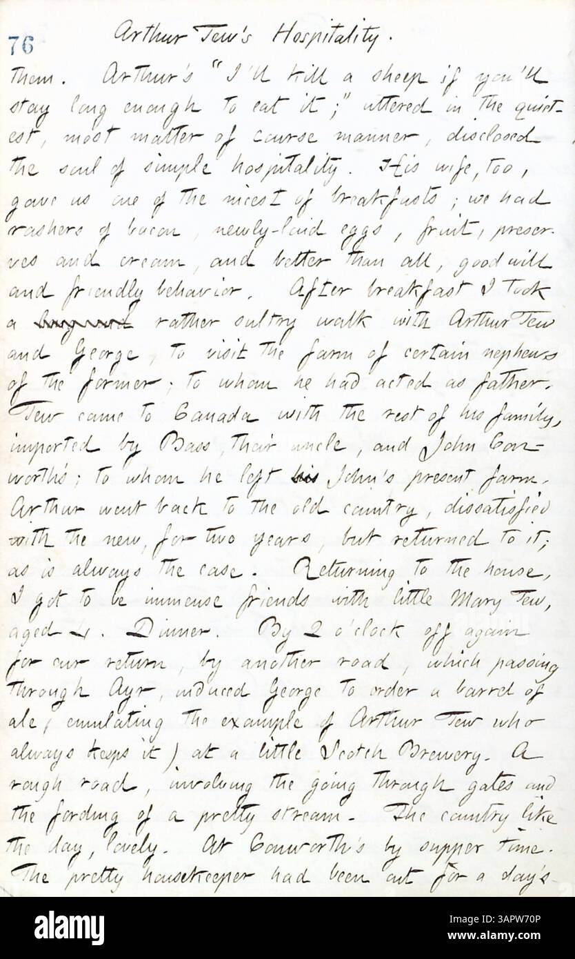 Thomas Butler Gunns Tagebücher von Juni bis Oktober 1861 enthalten detaillierte Berichte über seine Besuche in Militärlagern in New York City zu Beginn des Bürgerkriegs, Interaktionen mit verschiedenen Familien, einen Hochzeitsempfang im Haus Edwards und eine Reise nach Paris, Ontario. Gunns Beobachtungen spiegeln auch sein Leben in Pensionen und gesellschaftlichen Zusammenkünften während dieser Zeit wider. Stockfoto