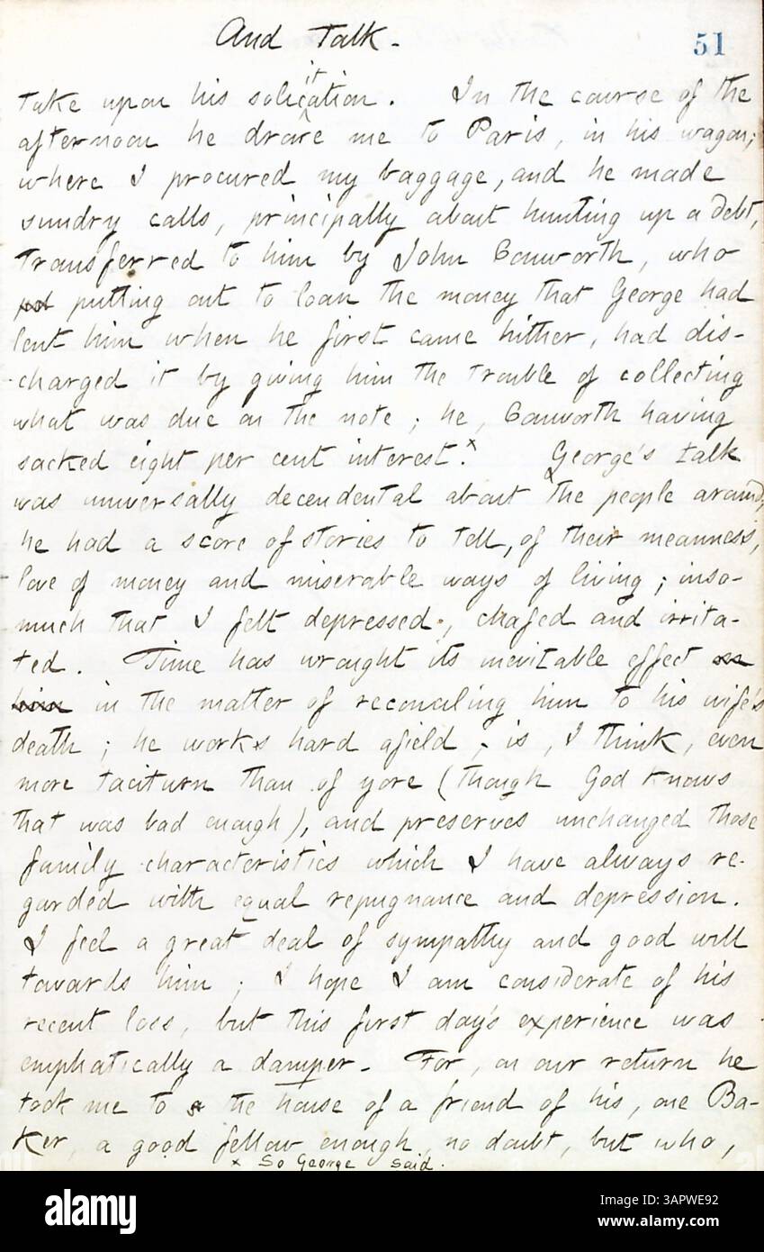 Dieser Eintrag in Gunns Tagebüchern erzählt von seinen Erfahrungen während des Beginns des Bürgerkriegs in New York, sozialen Interaktionen und Besuchen verschiedener Familien in Rochester und Paris, Ontario. Stockfoto