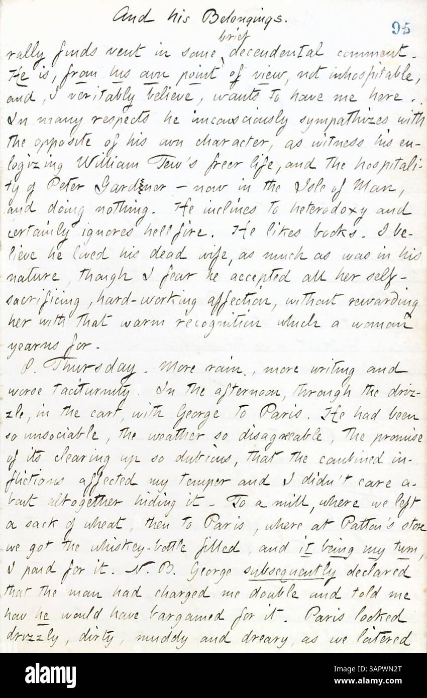 In Band 17 seiner Tagebücher beschreibt Thomas Butler Gunn seine Beobachtungen über das Leben in New York in den frühen Stadien des Bürgerkriegs, darunter Besuche in Militärlagern, seine Zeit in Pensionen und einen Hochzeitsempfang für Sally Edwards und Thomas Nast. Er beschreibt auch seine Familienbesuche in Rochester und seine Reise nach Paris, Ontario. Das Tagebuch ist falsch mit Band 19 gekennzeichnet. Stockfoto