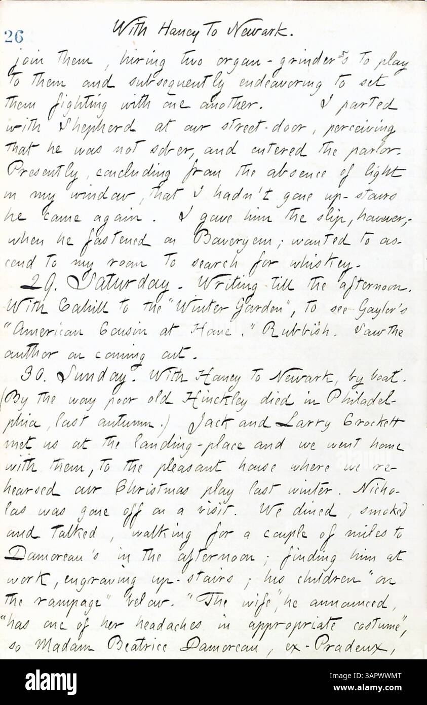 Dieser Band von Thomas Butler Gunns Tagebüchern beschreibt seine Erfahrungen in New York zu Beginn des Bürgerkriegs. Es umfasst seine Besuche in Militärlagern in New York City, Berichte für die New York Evening Post, das Leben in Pensionen und einen Hochzeitsempfang in der Residenz der Edwards-Familie für Sally Edwards und Thomas Nast. Gunn beschreibt auch Besuche in Rochester und Paris, Ontario. Stockfoto