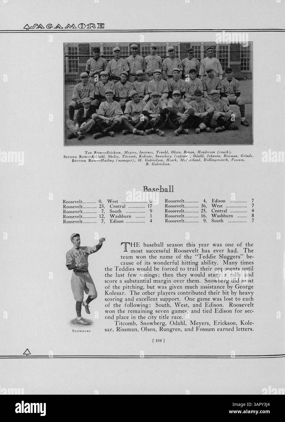 Das Jahrbuch „Sagamore“ 1929 der Roosevelt High School zeigt Schüler, Dozenten, Vereine, Leichtathletik und Veranstaltungen aus dem Schuljahr 1928-1929. Stockfoto
