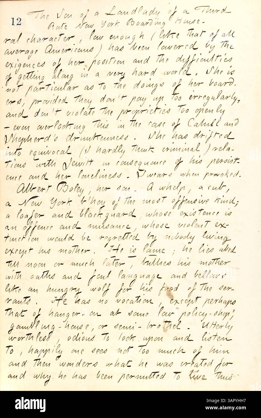 Ein Eintrag aus Thomas Butler Gunns Tagebüchern, Band 21, vom 6. Oktober 1862, in dem der Klatsch um seine Mitstreiter in einer New Yorker Pension diskutiert wird und Einblicke in persönliche Interaktionen und soziale Dynamik während der Bürgerkriegszeit bietet. Stockfoto