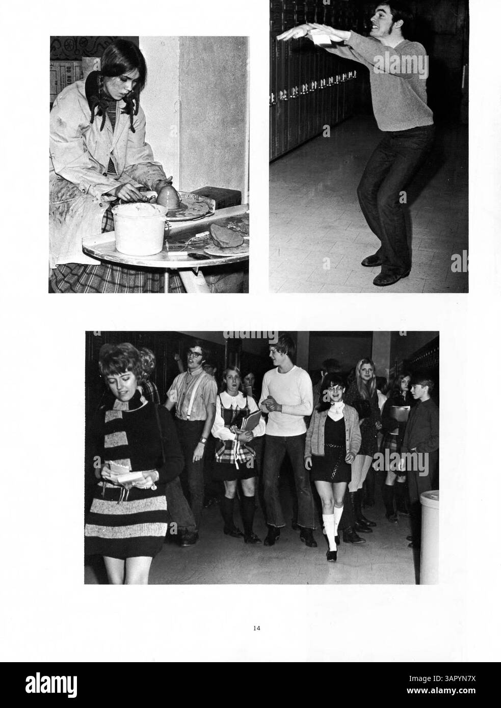 Dieses Jahrbuch der Highschool erfasst die Schüler, Lehrkräfte, Sport, Vereine und bemerkenswerte Ereignisse aus dem Schuljahr 1970-1971 der Minnehaha Academy. Stockfoto