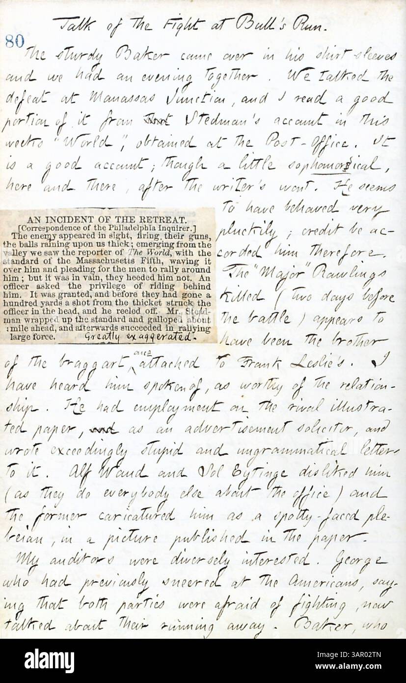In diesem Band dokumentiert Thomas Butler Gunn seine Beobachtungen während des Bürgerkriegs, beschreibt die Besuche in Militärlagern in New York, die Teilnahme an einem Hochzeitsempfang für Sally Edwards und Thomas Nast sowie seine Reisen nach Paris, Ontario. Er reflektiert das soziale Leben, die familiären Interaktionen und seine Erfahrungen in Pensionen während dieser Zeit. Stockfoto