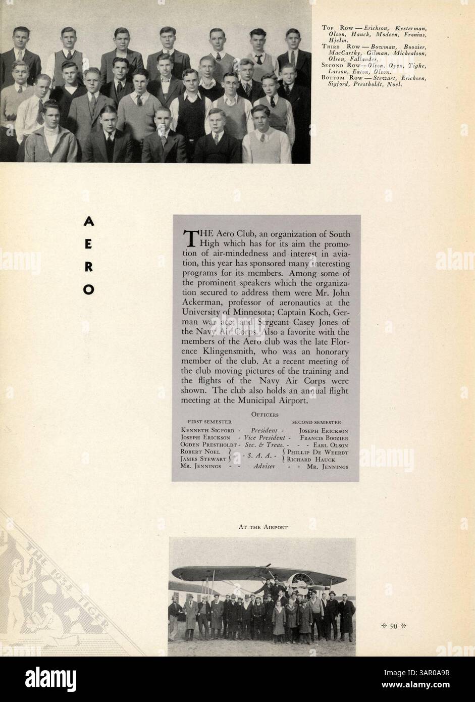 Das South High 'Tiger' Yearbook 1934 fängt das akademische Jahr 1933-1934 ein, mit einem Schwerpunkt auf Schülern, Lehrern, Leichtathletik, Clubs und der Integration der afroamerikanischen Geschichte in das soziale und pädagogische Umfeld der Schule. Stockfoto