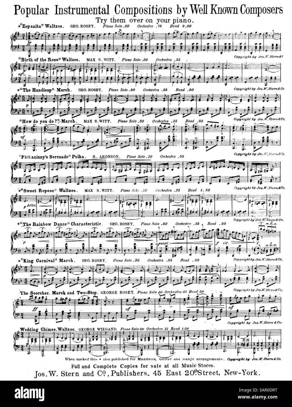 Der Song Just to Let You Know, geschrieben von Allan Kenmore und mit Musik von Helene Mora, wurde zum Hit, als Helene Mora gespielt wurde. Auf der Rückseite befindet sich eine Anzeige für beliebte Instrumentalkompositionen bekannter Komponisten. Stockfoto