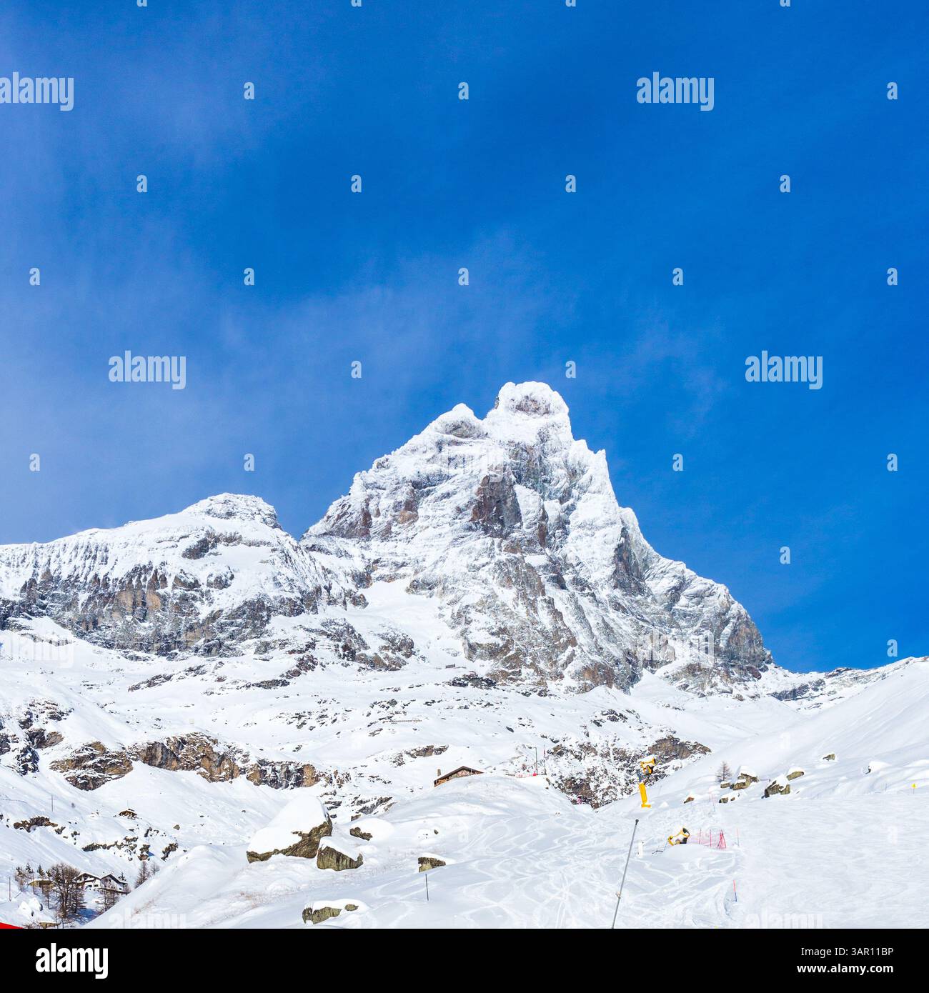 Monte Cervino (Matterhorn) aus dem Plan Maison im Dezember, Breuil-Cervinia, Valle d'Aosta, Italien Stockfoto