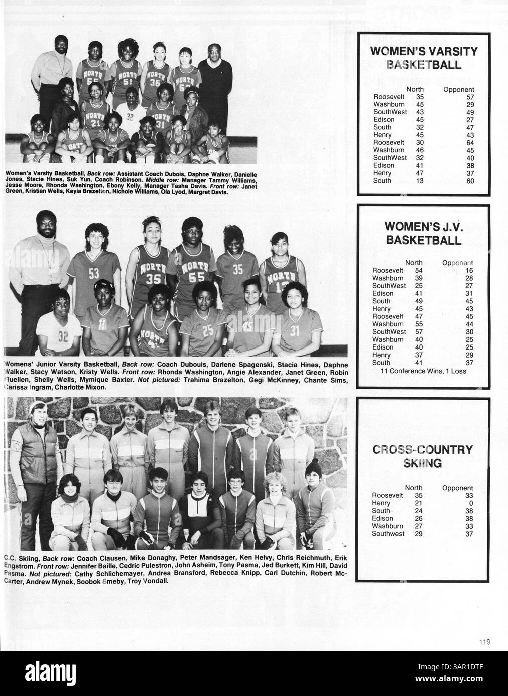 „Polaris 1986“ von der North High School zeigt Schüler, Lehrer, Vereine, Leichtathletik und wichtige Veranstaltungen des Schuljahres 1985-1986. Stockfoto