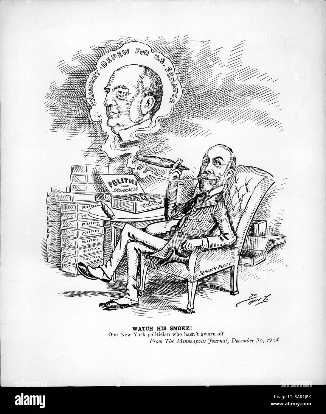 Senator Platt raucht Zigarren, während er Chauncey Depew für den US-Senat in New York unterstützt. Stockfoto Senator Platt raucht Zigarren, während er Chauncey Depew für den US-Senat in New York unterstützt. Stockfoto