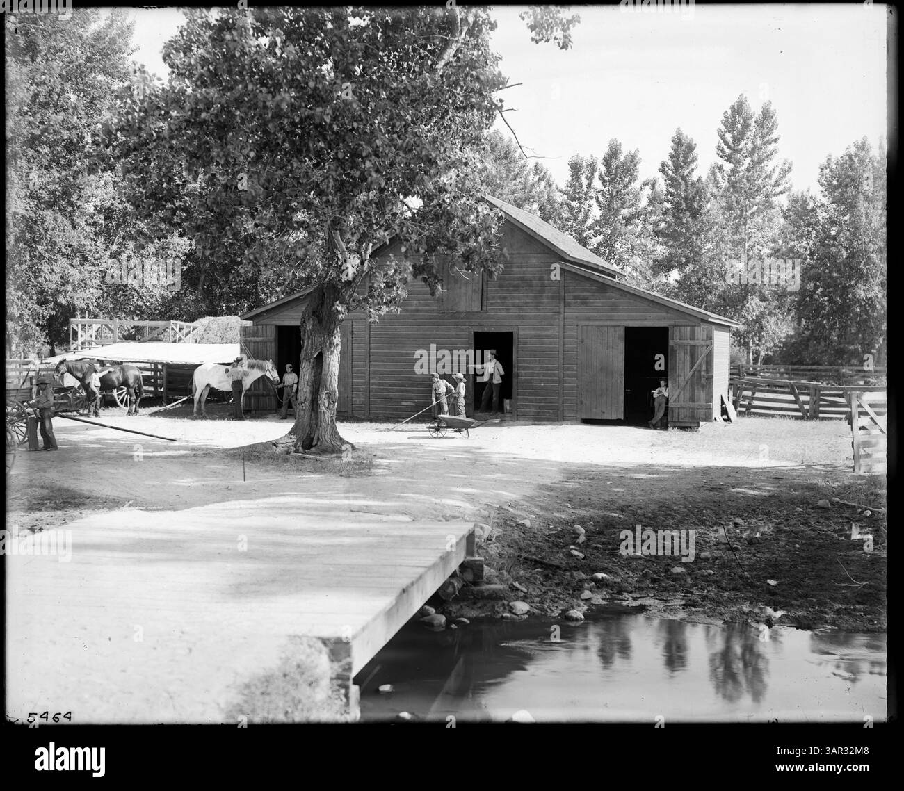 Eine Fotografie von Lee Moorhouse, die den Unterricht in praktischer Landwirtschaft an der Umatilla Indian School zeigt, wie Schüler auf Bauernhöfen und Feldern arbeiten. Das Bild ist Teil der Sammlung der University of Oregon Libraries. Stockfoto