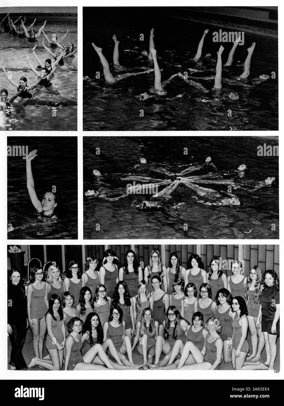 Das Kennedy High Yearbook für 1973 spiegelt die Aktivitäten und Erfolge der Schüler, Lehrkräfte und Mitarbeiter während des Schuljahres 1972-1973 wider. Es enthält Abschnitte über Leichtathletik, Vereine, akademische Veranstaltungen und Highlights von großen Schulveranstaltungen. Stockfoto