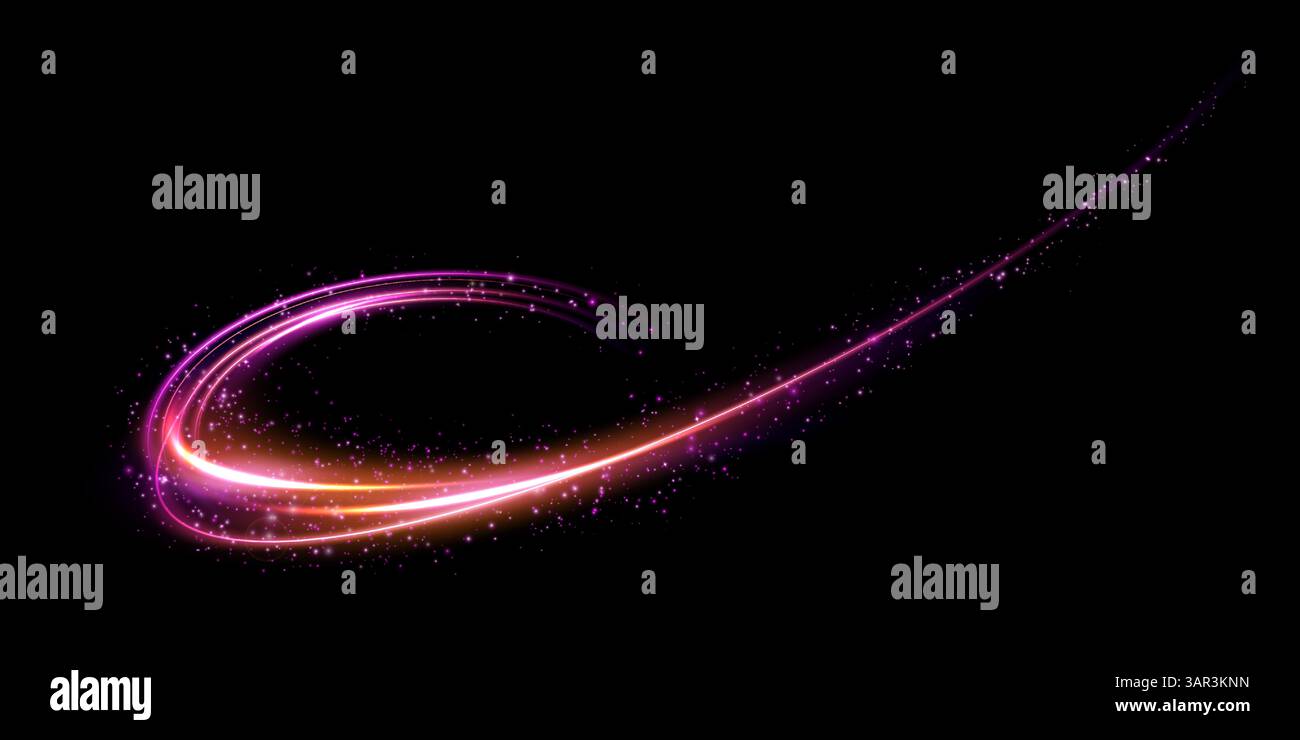 Eine lebendige Lichtspur auf schwarzem Hintergrund für einen faszinierenden visuellen Effekt Stock Vektor