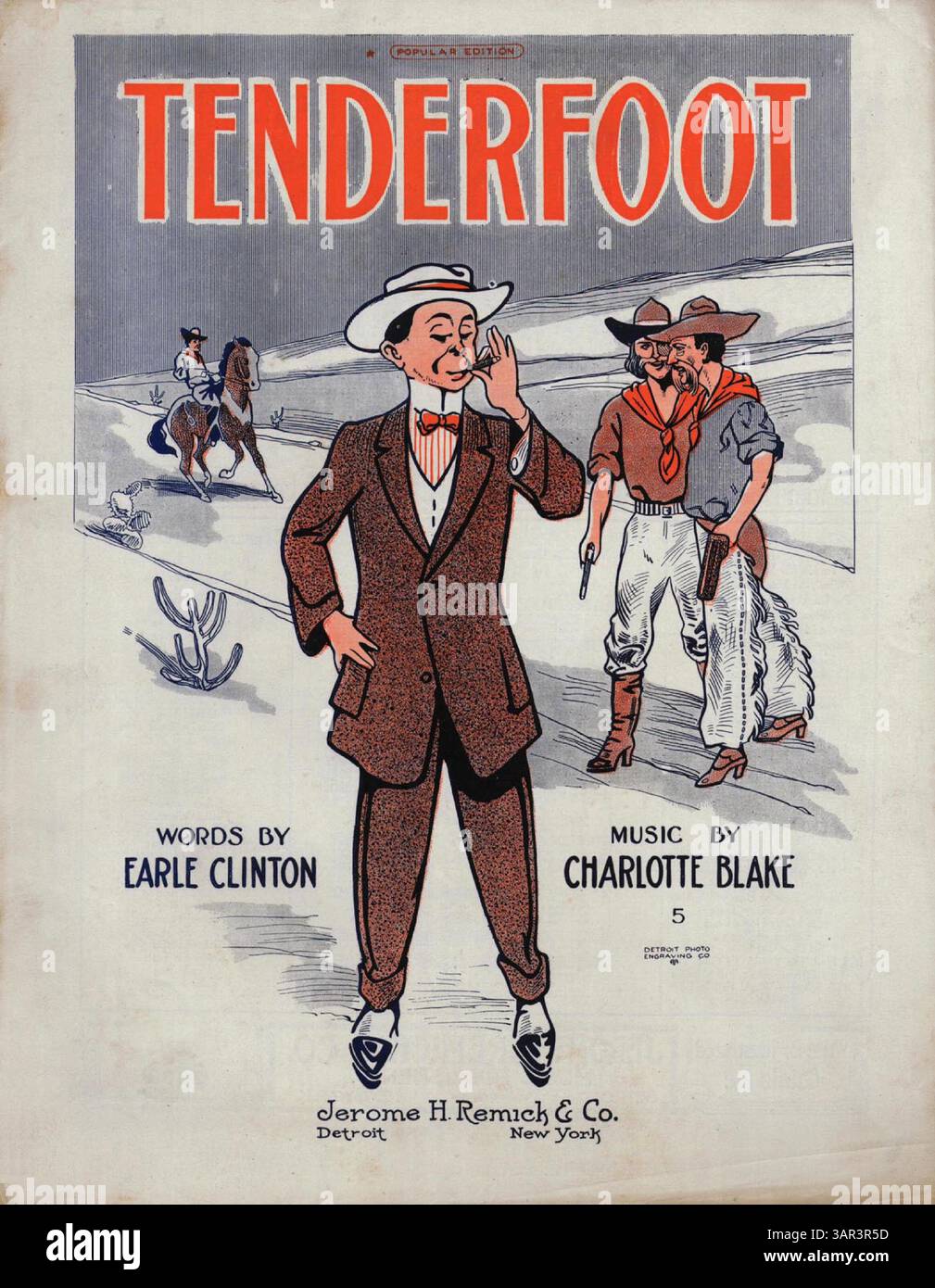 Die zweite Seite enthält eine ganzseitige Werbung für Jerome H. Remick & Co.'s neueste Publikationen, einschließlich eines musikalischen Ausschnitts aus What's the Matter with Father von Williams und Van Alstyne. Die Rückseite zeigt eine weitere Werbung für Remick & Co., mit einem Auszug aus „The Moonlight, the Rose and You“ von Chas E. Baer und Johann C. Schmid. Stockfoto