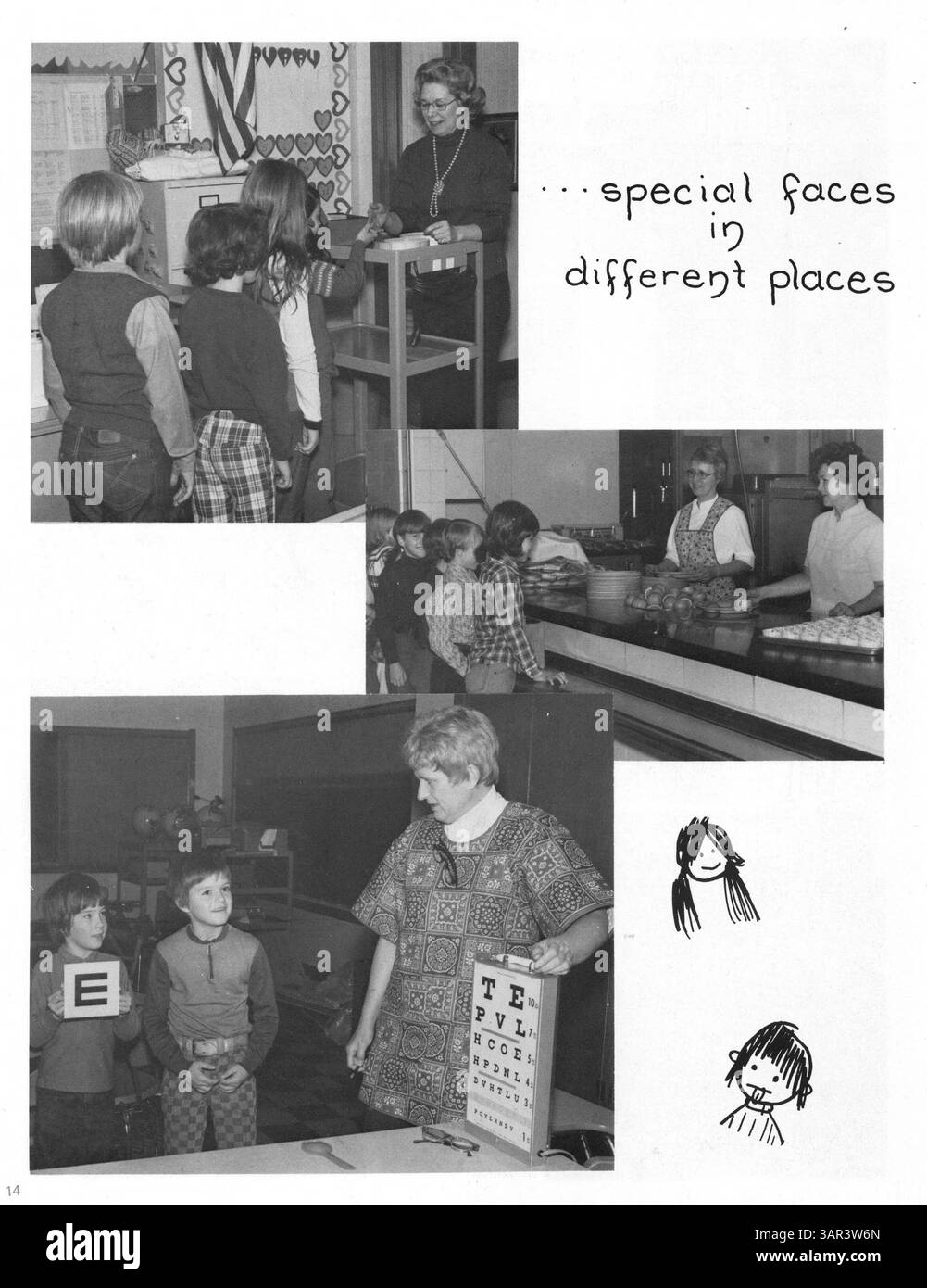 Das Jahrbuch für das Schuljahr 1974-1975 in der Meadowbrook Elementary enthält eine Vielzahl von Veranstaltungen, darunter sportliche Auftritte, Clubs und Schüleraktivitäten. Stockfoto