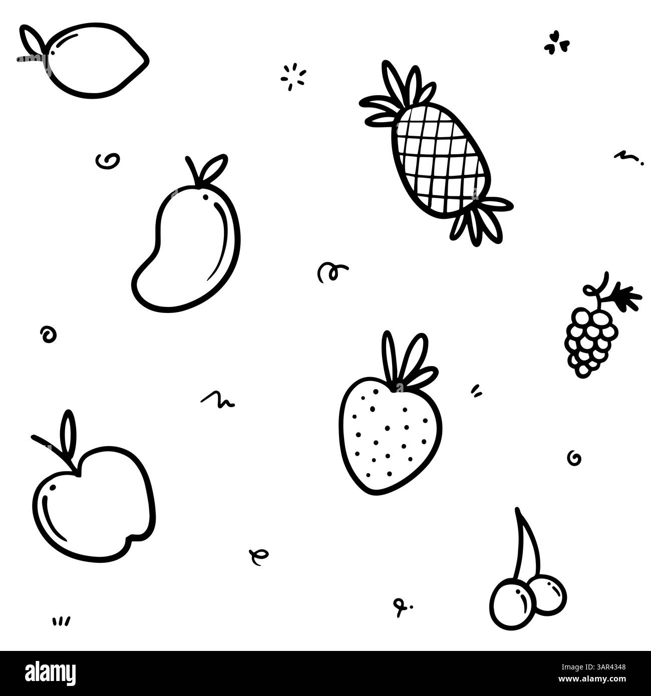 Nahtlose Früchte abstraktes Design Hintergrund. Satz Pinsel und Tintenspritzer. Stock Vektor