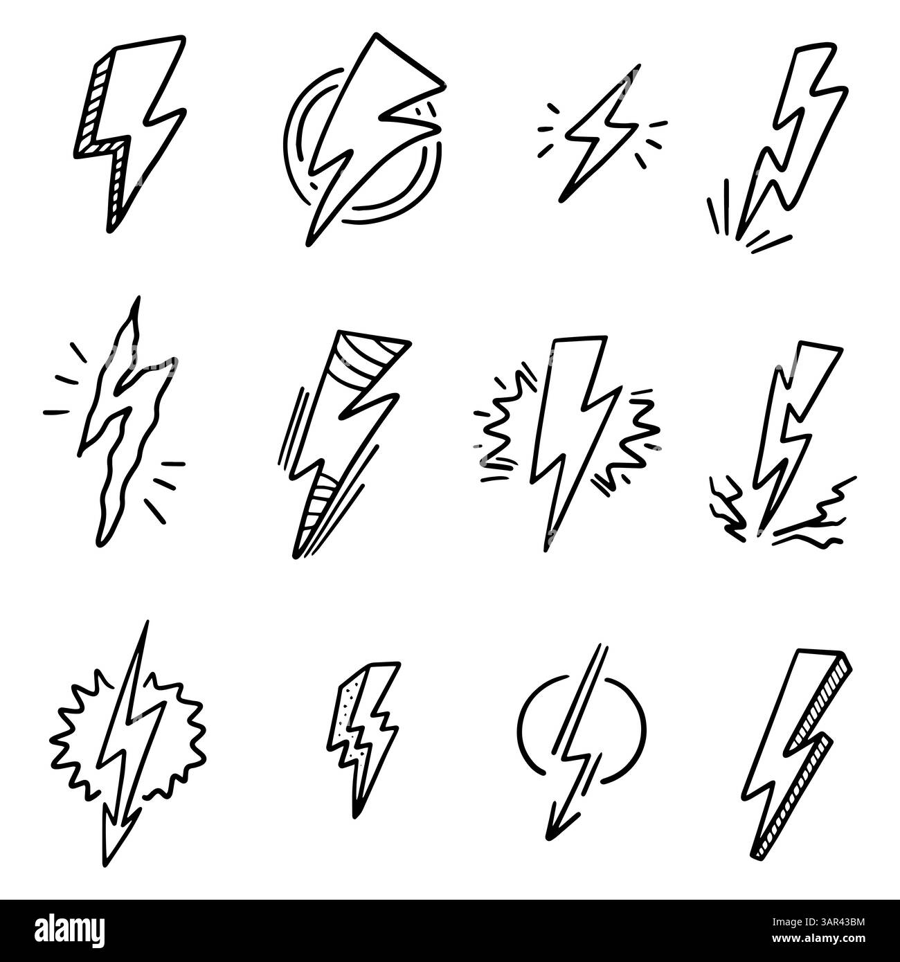 Handgezeichneter Blitz im abstrakten Doodle-Line-Stil, in Vektorillustration Stock Vektor