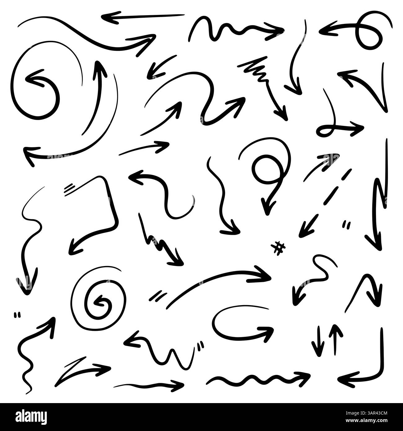 Vektor-Hand gezeichneter Pfeil im abstrakten Doodle-Linienstil Stock Vektor