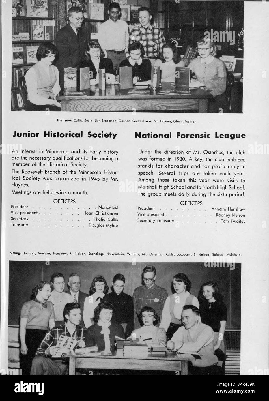 Das „Sagamore“ Jahrbuch 1951 der Roosevelt High School dokumentiert das akademische Jahr 1950-1951, einschließlich der Leistungen der Studenten, der Fakultät, der Leichtathletik und der Studentenclubs. Stockfoto