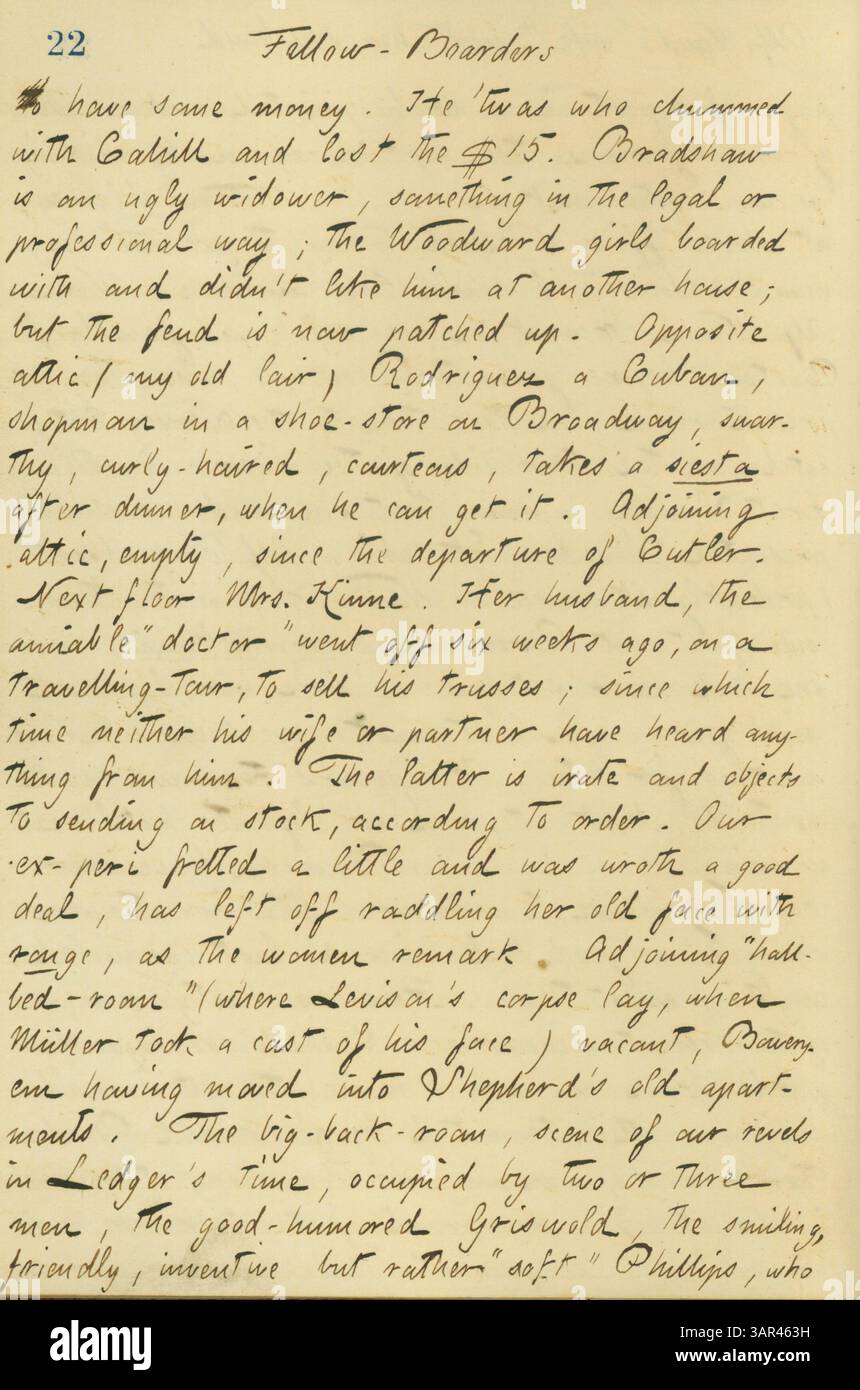 Thomas Butler Gunns Tagebucheintrag vom 4. Oktober 1860 beschreibt die Grenzen seines Hauses und bietet einen Einblick in das tägliche Leben in New York City des 19. Jahrhunderts. Stockfoto