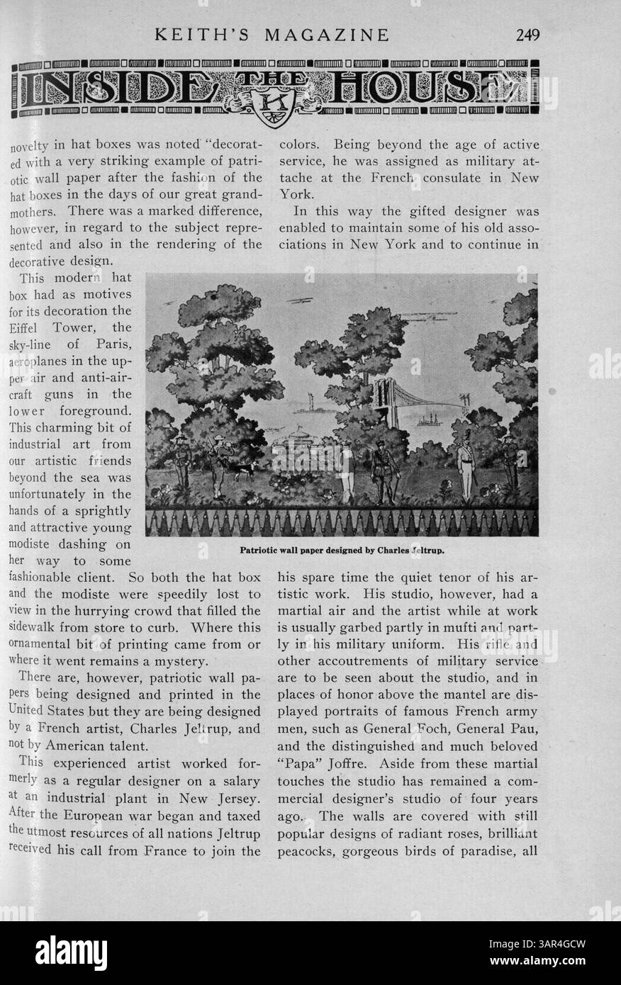Keith’s Magazine, das 1918 vom Architekten Max L. Keith monatlich veröffentlicht wurde, zeigt Hausentwürfe, Grundrisse, Baukosten und detaillierte Illustrationen. Das Magazin enthält Artikel über Architektur, Inneneinrichtung und Landschaftsgestaltung mit Werbung für Wohnmöbel, Accessoires und Baumaterialien. Einige Ausgaben enthalten auch Entwürfe für Schulen und Kirchen. Stockfoto