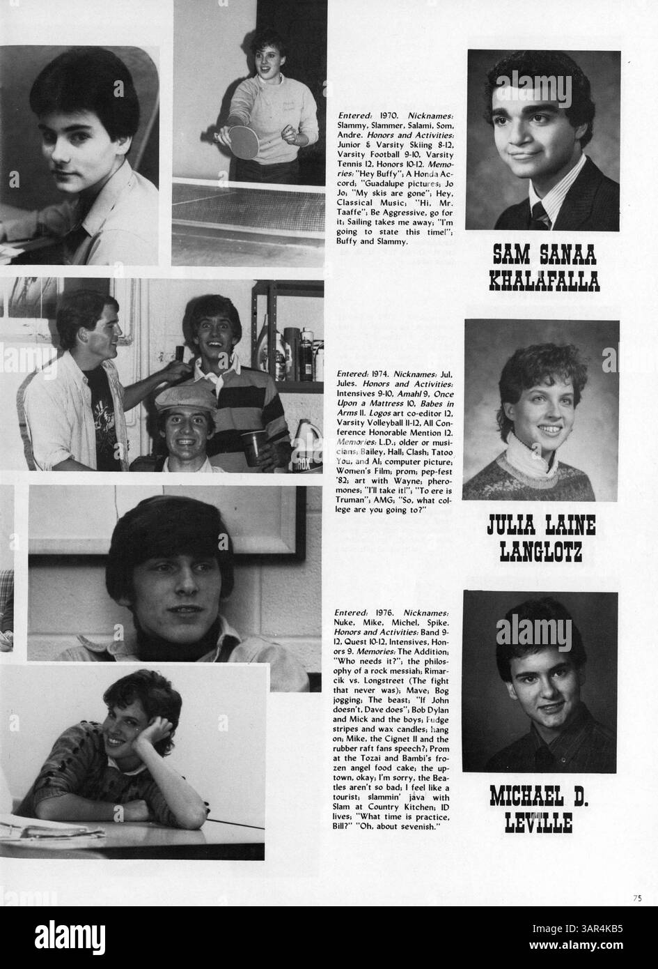 Im Jahrbuch Breck Mustang 1983 werden die sportlichen Leistungen der Breck School, die Studentenorganisationen und die wichtigsten Ereignisse des Jahres dokumentiert. Stockfoto