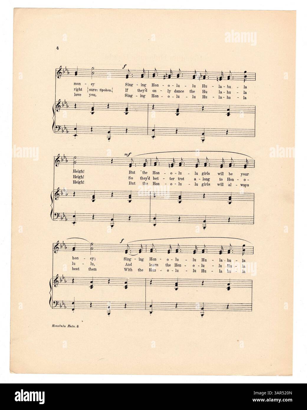 Digitalisiert von den University of Oregon Libraries, ist dieses Notenblatt nun öffentlich zugänglich und enthält hawaiianische Musik. Stockfoto