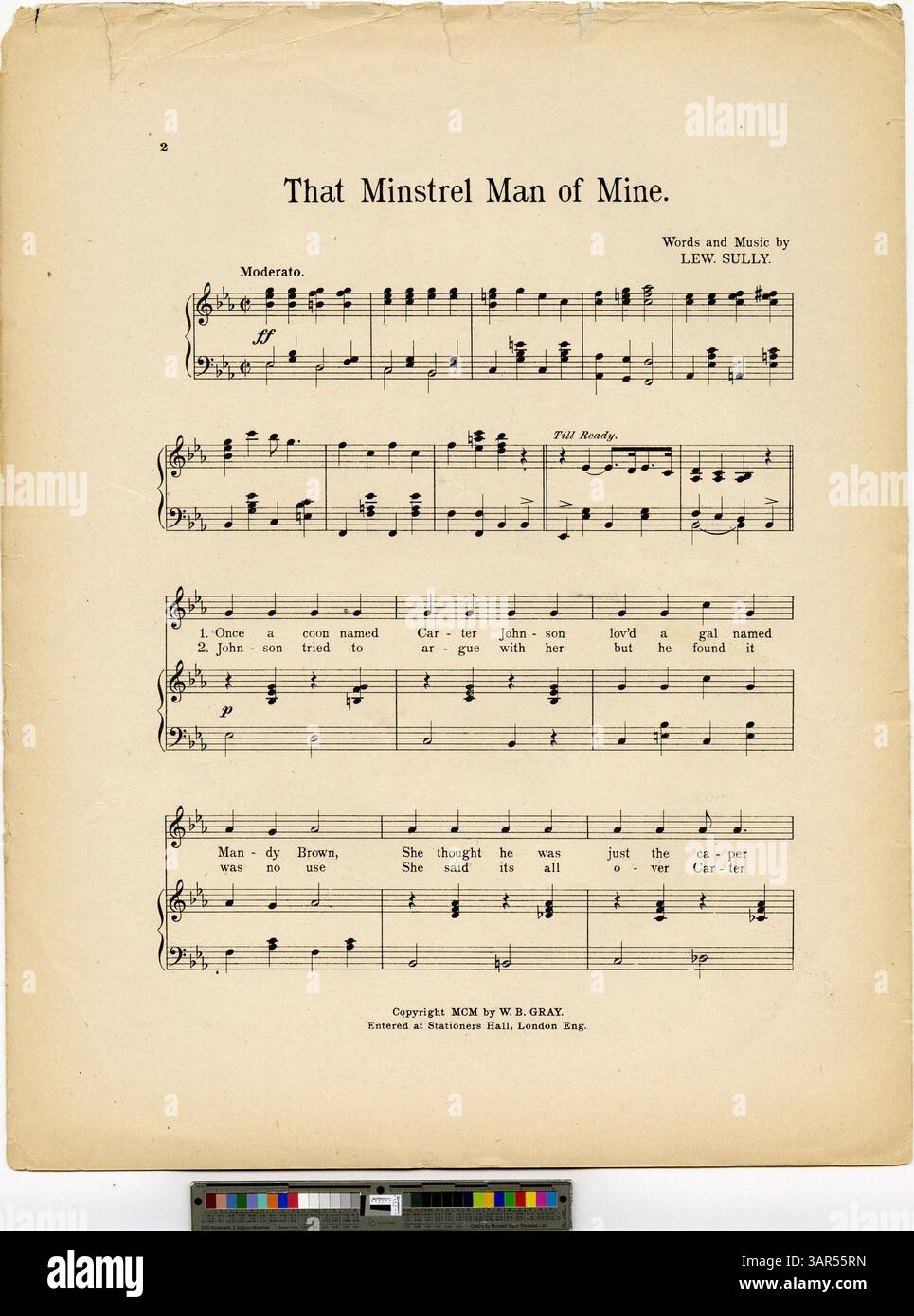 Das Musikstück „That Minstrel man of Mine“ ist in den Bibliotheken der University of Oregon aufbewahrt und zeigt amerikanische Musik und Kultur des frühen 20. Jahrhunderts. Stockfoto