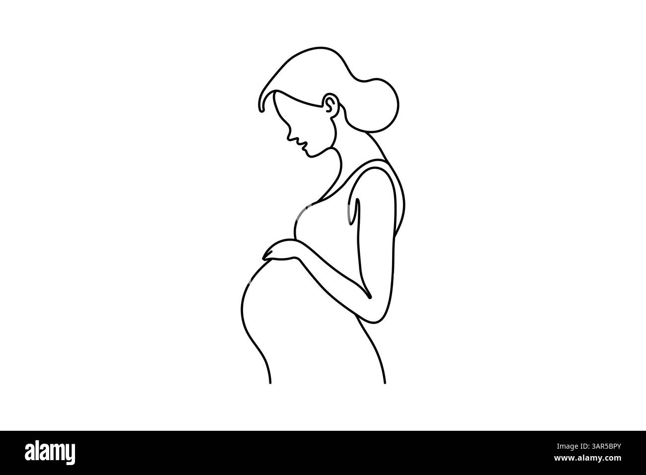 Minimalistische einzeilige Zeichnung der Vektor-Umrissillustration der schwangeren Frau Stock Vektor
