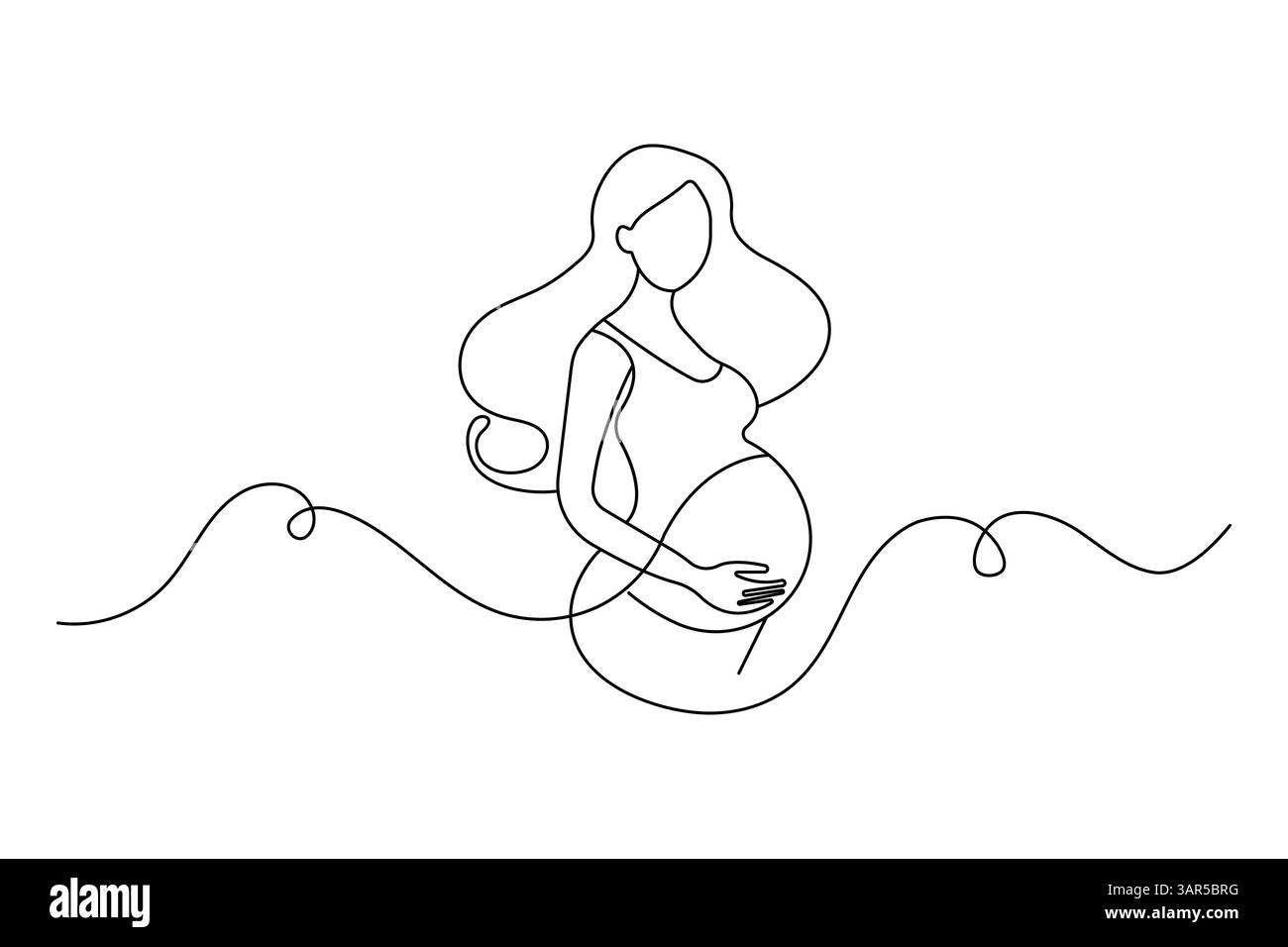 Minimalistische einzeilige Zeichnung der Vektor-Umrissillustration der schwangeren Frau Stock Vektor