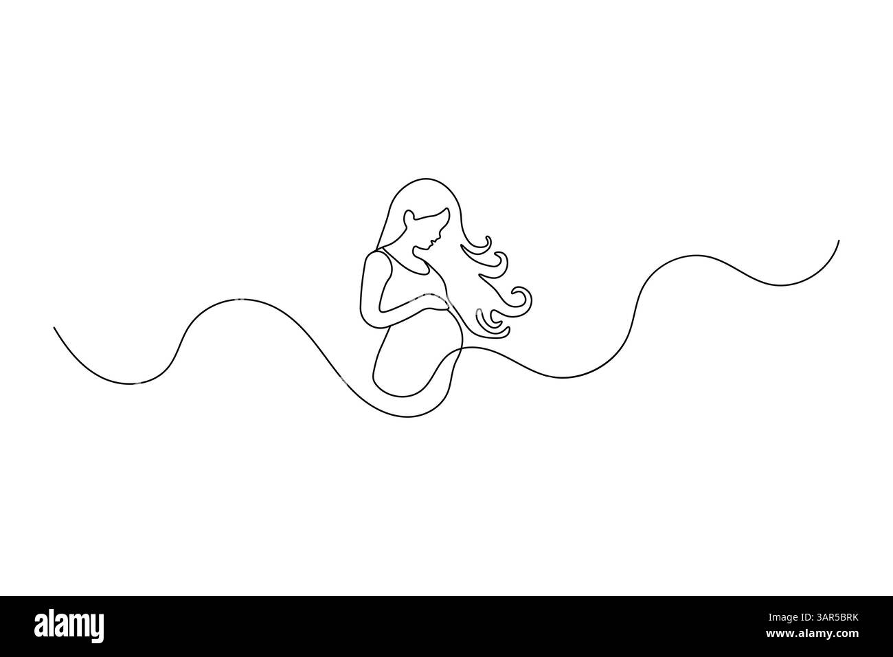 Minimalistische einzeilige Zeichnung der Vektor-Umrissillustration der schwangeren Frau Stock Vektor
