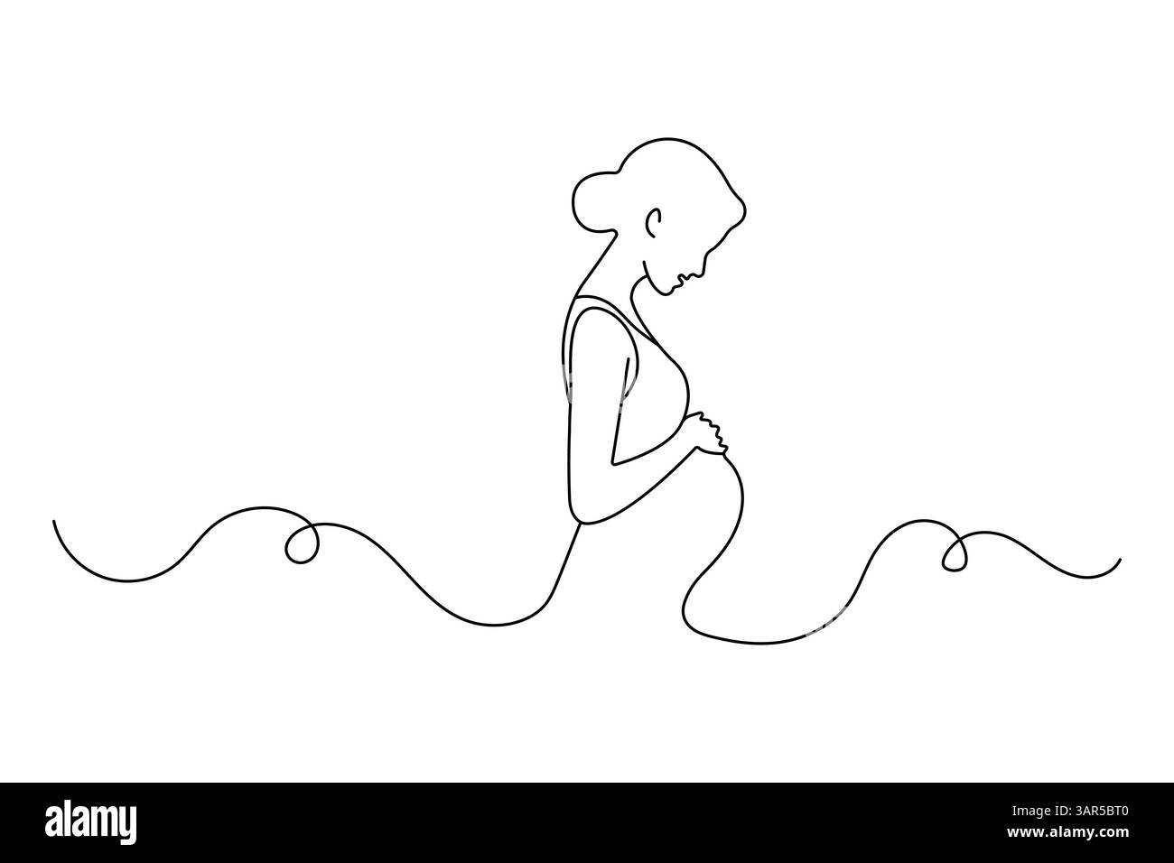 Minimalistische einzeilige Zeichnung der Vektor-Umrissillustration der schwangeren Frau Stock Vektor