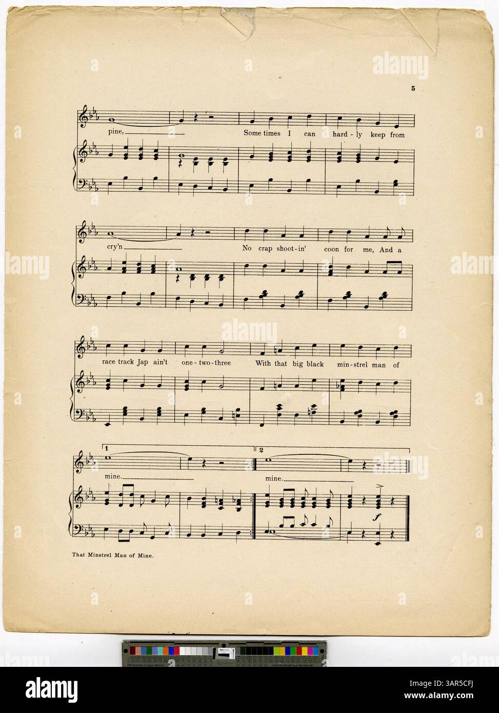Das Stück „That Minstrel man of Mine“ ist ein Musikwerk aus dem frühen 20. Jahrhundert, das in den Bibliotheken der University of Oregon untergebracht ist und zum Studium der amerikanischen Volksmusik beiträgt. Stockfoto