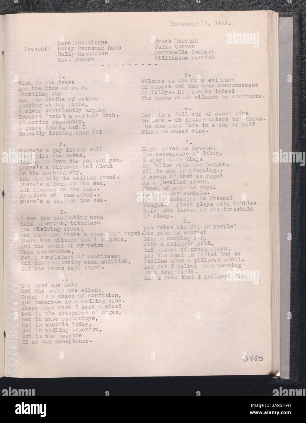 The Patience Worth Transcripts, Band 20, vom 24. Februar 1924 bis 5. Januar, 1925, ist eine Sammlung spiritueller Botschaften, die von Pearl Curran aufgenommen wurden. Die Missouri Historical Society unterhält diese Transkripte, die für das Studium des Spiritualismus im Amerika des frühen 20. Jahrhunderts von Bedeutung sind. Stockfoto