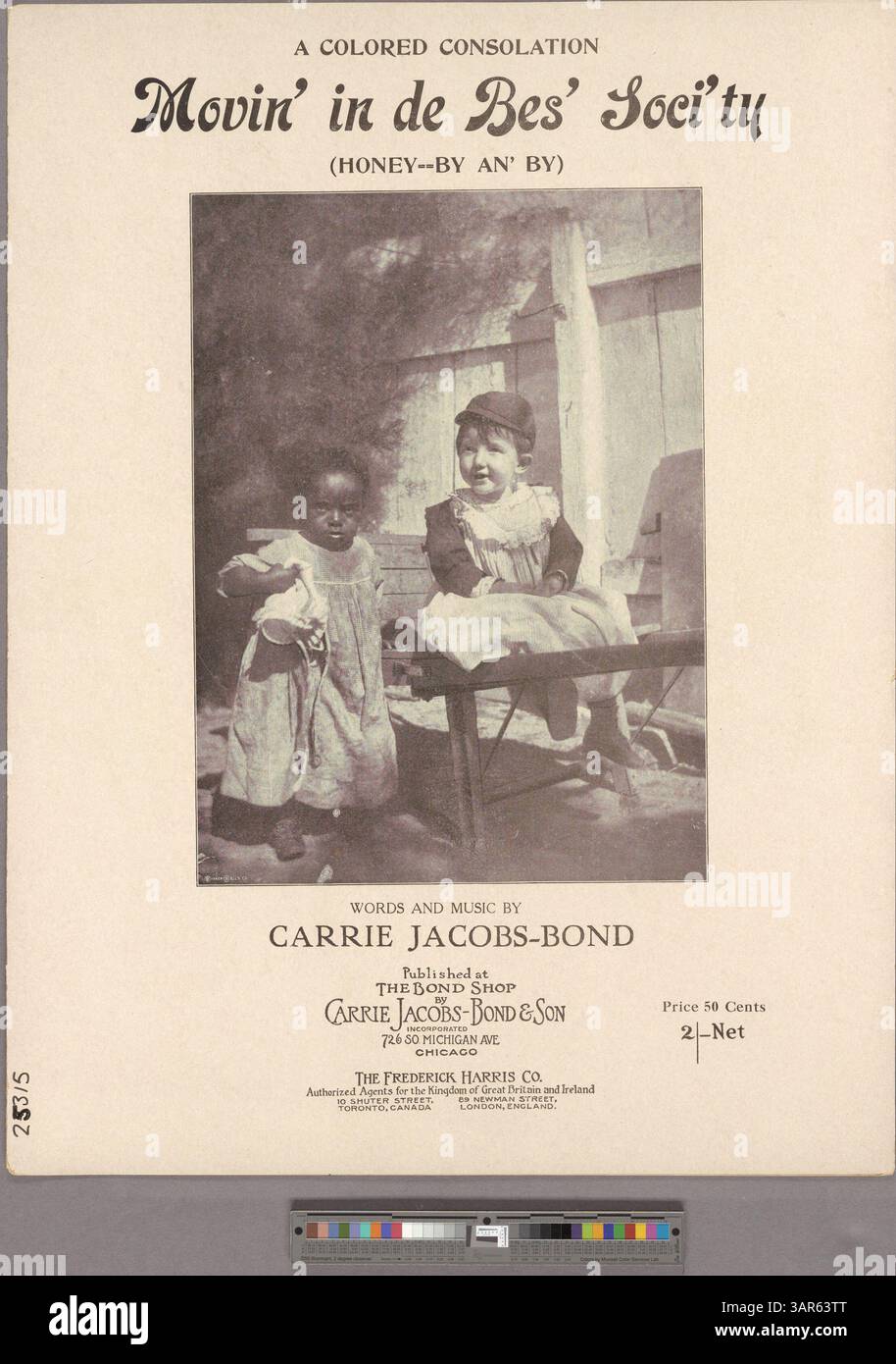 Dieses Stück mit dem Titel „A Colour Consolation“ enthält Texte in einer übertriebenen Imitation des afroamerikanischen Dialekts. Es enthält eine Reihe von C4-Eb5 und eine Werbung für andere Lieder des Komponisten. Der Titel bezieht sich auf „Movin“ in de bes' soci'ty' und „Honig – by an“ by. Stockfoto