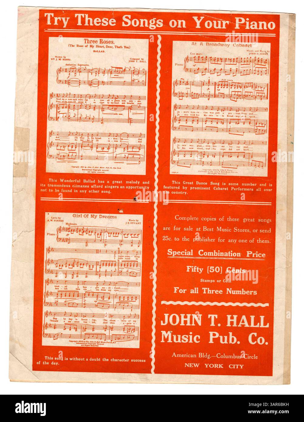 Ein Lied von der Straße, gewidmet 'der Braut zu sein'. Dieses Stück enthält Text aus „Home Folk“ von James Whitcomb Riley und weitere Songs von John T. Hall, wie „Three Roses“ und „at a Broadway Cabaret“, die auf der Rückseite gedruckt sind. Veröffentlicht von University of Oregon Libraries. Stockfoto