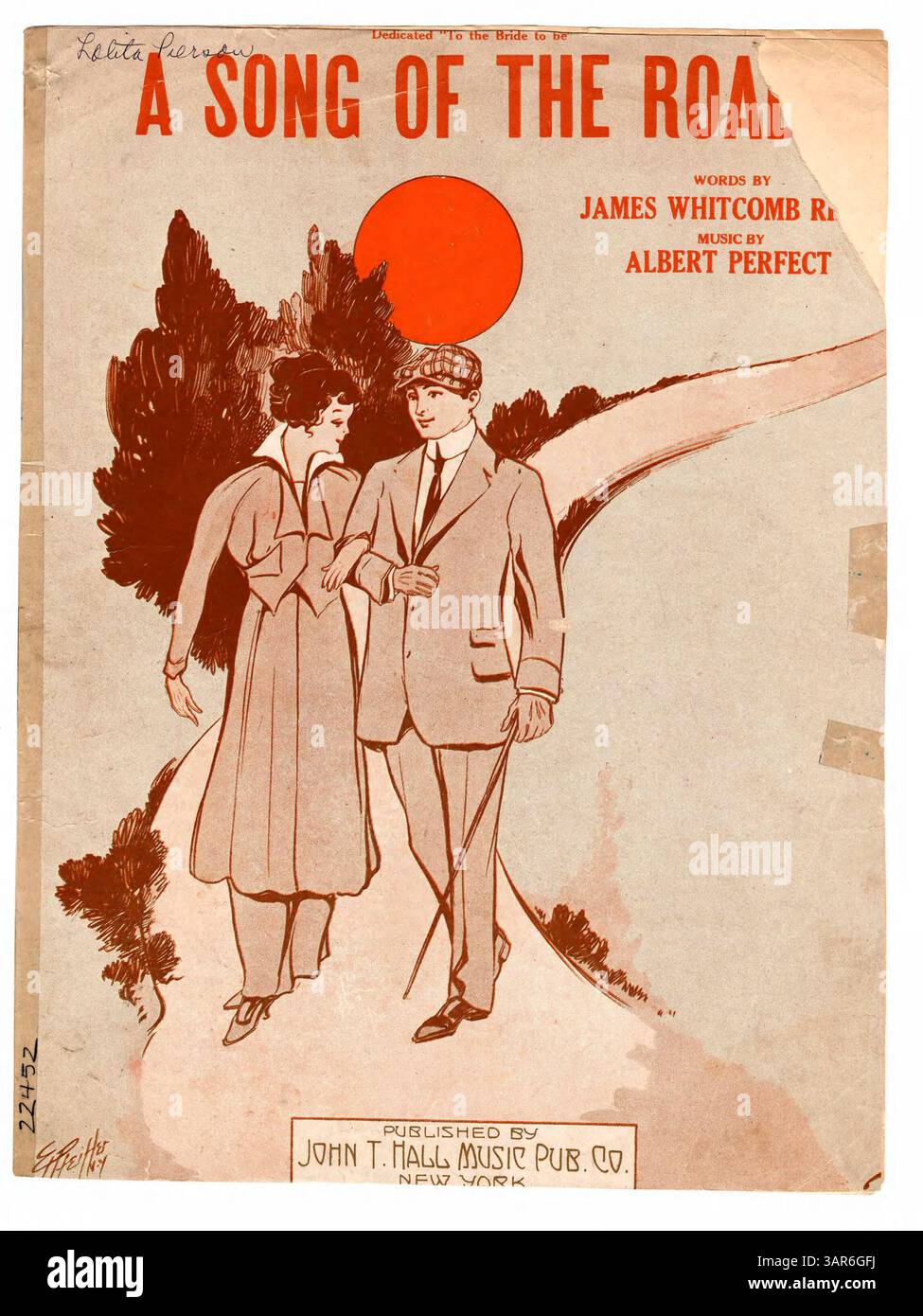 „A Song of the Road“ widmet sich „The Bride to be“ und enthält Text aus „Home Folk“ von James Whitcomb Riley. Das Cover enthält Ausschnitte aus weiteren Songs von John T. Hall, darunter Three Roses, at a Broadway Cabaret und Girl of My Dreams. Nummernschild 1304-4. Stockfoto
