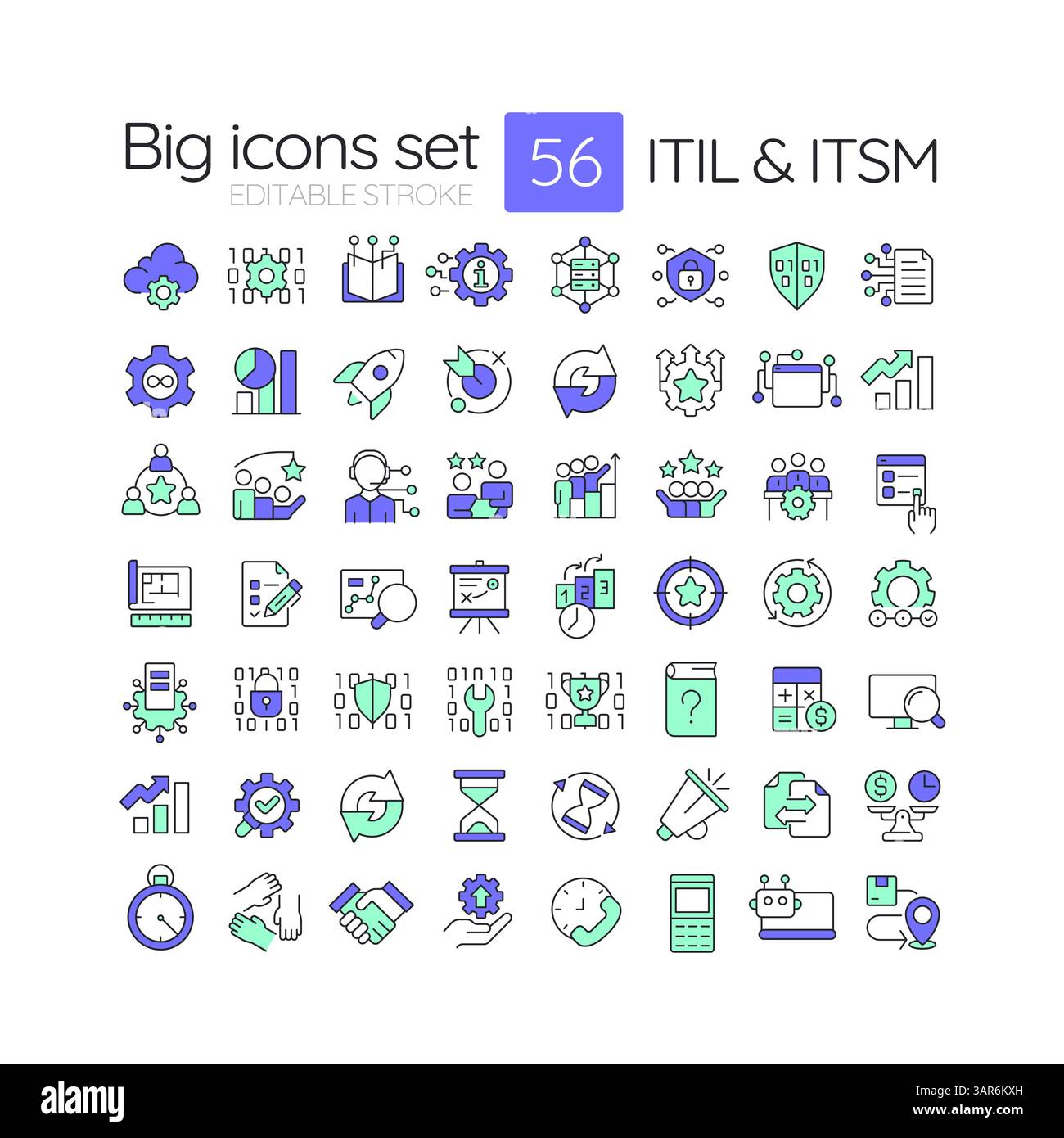Icons für ITIL- und ITSM-Linienfarben festgelegt Stock Vektor