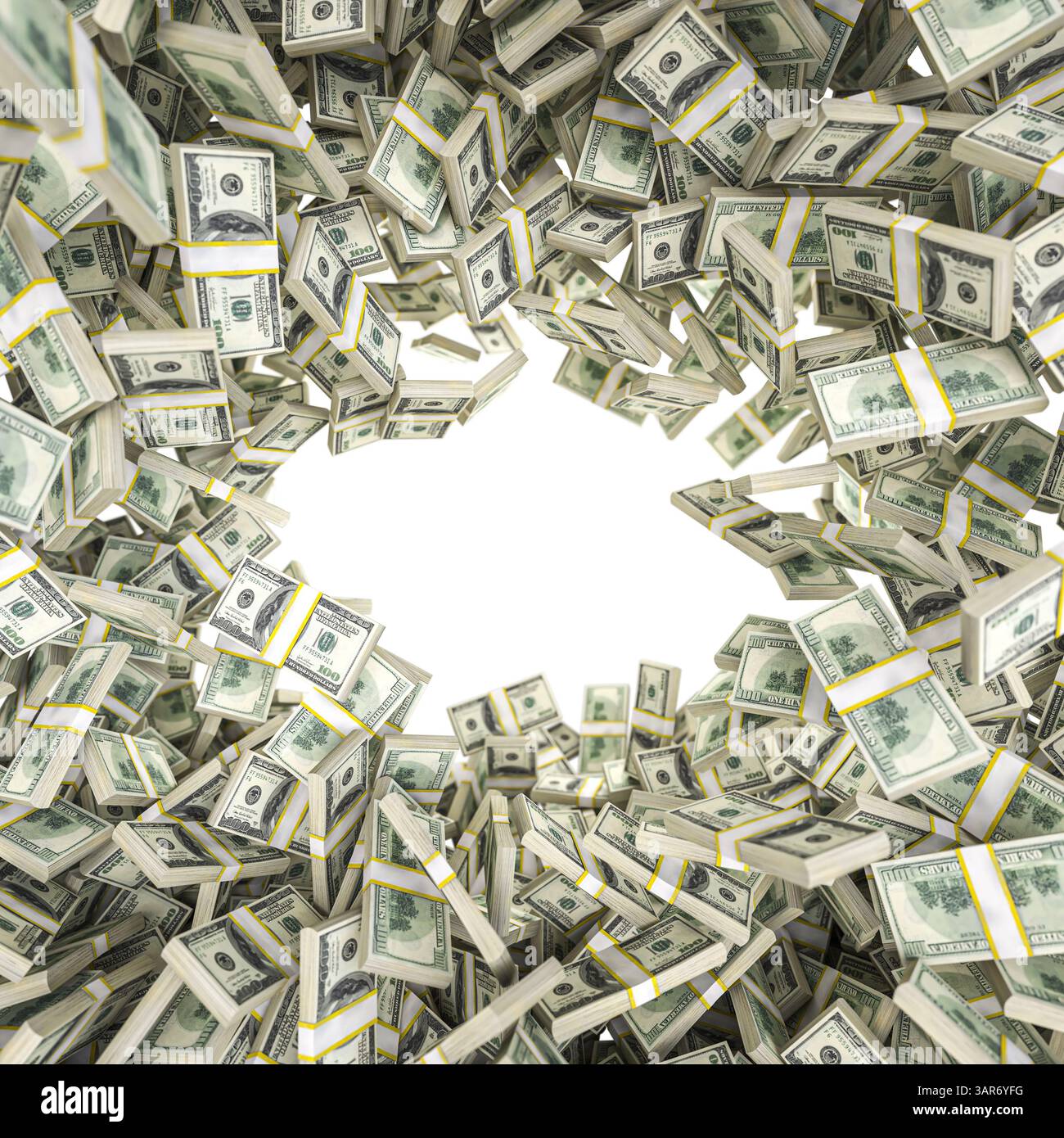 Vortex von 100 Dollar-Scheinen transparenter Hintergrund 3d Stockfoto