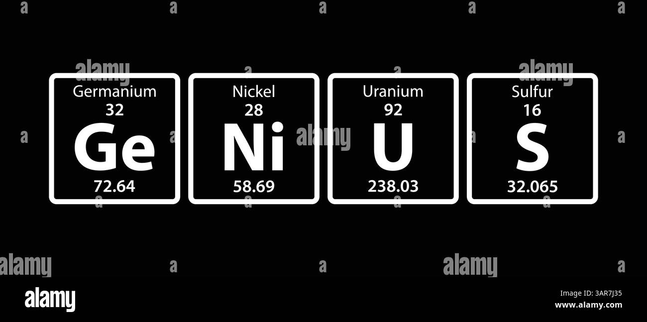 Genius – Germanium, Nickel, Uran und Schwefel. Lustiger Satz mit dem Periodensystem der chemischen Elemente Stock Vektor