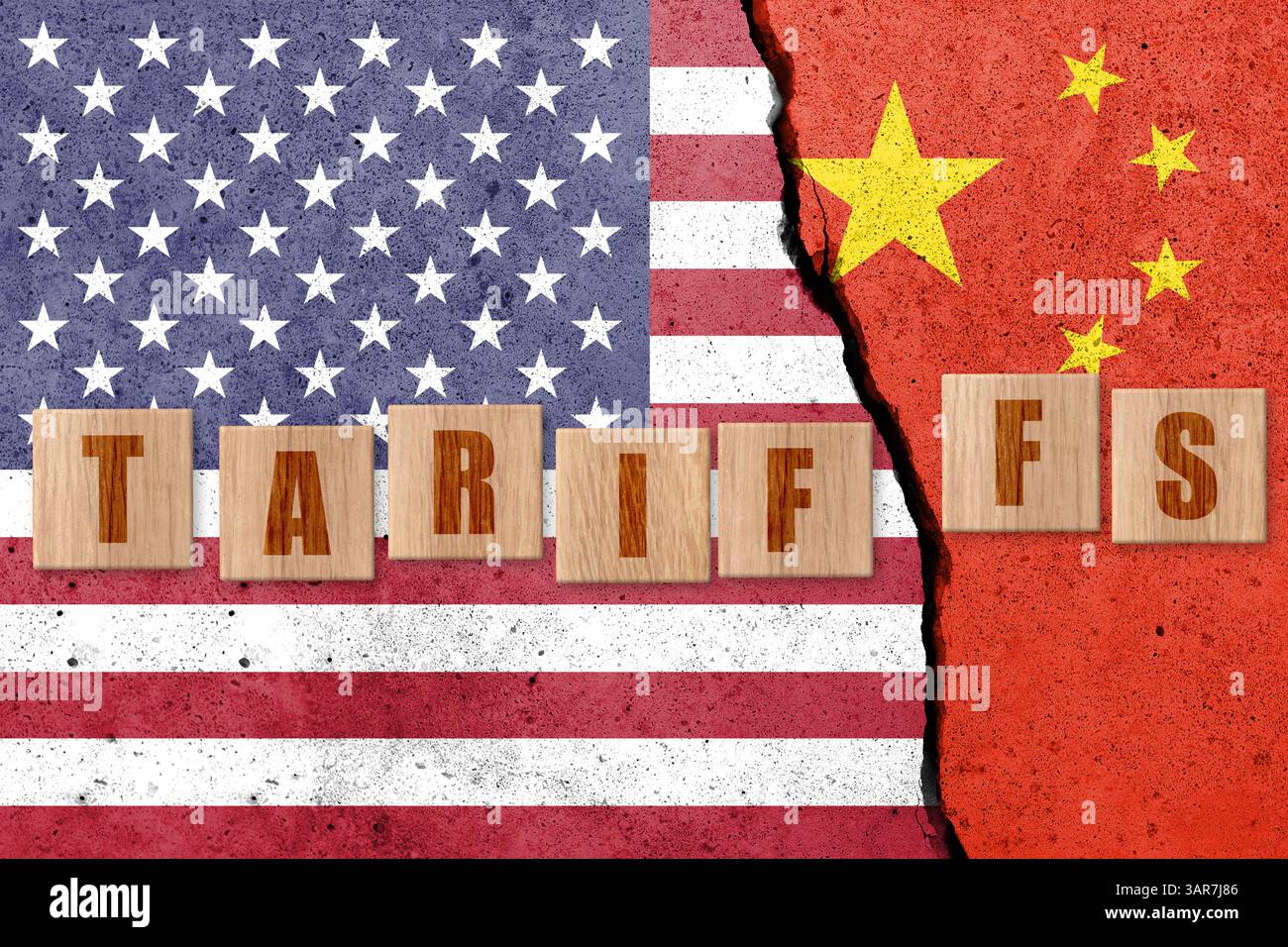 DIE USA und China haben mit WORTZÖLLEN Hintergrund. Handel, Zoll, Zoll und Zölle Krieg Stockfoto