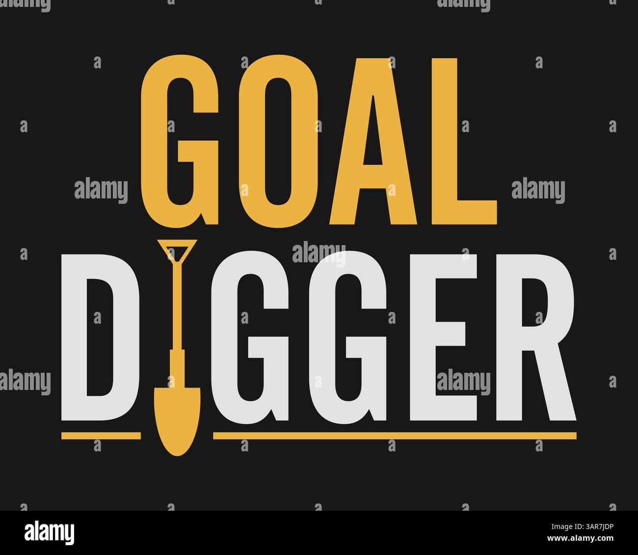Torgräber-Schriftzug mit Schaufel. Designelement für T-Shirt, Poster, Print-Design. Stock Vektor